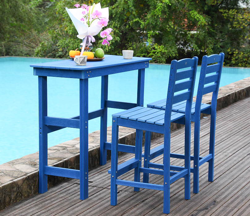 Conjunto de jantar de bar HDPE social azul vibrante