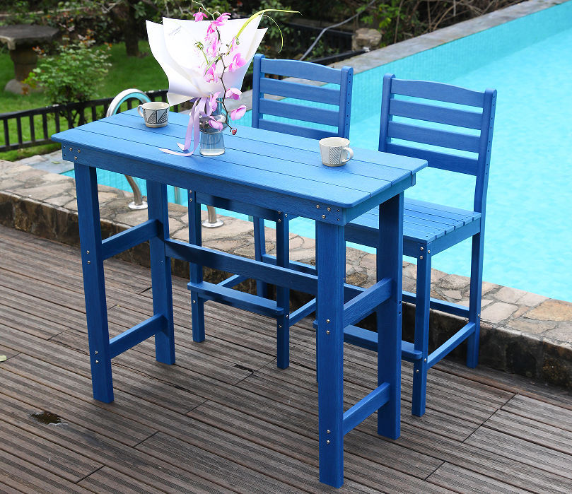 Conjunto de jantar de bar HDPE social azul vibrante