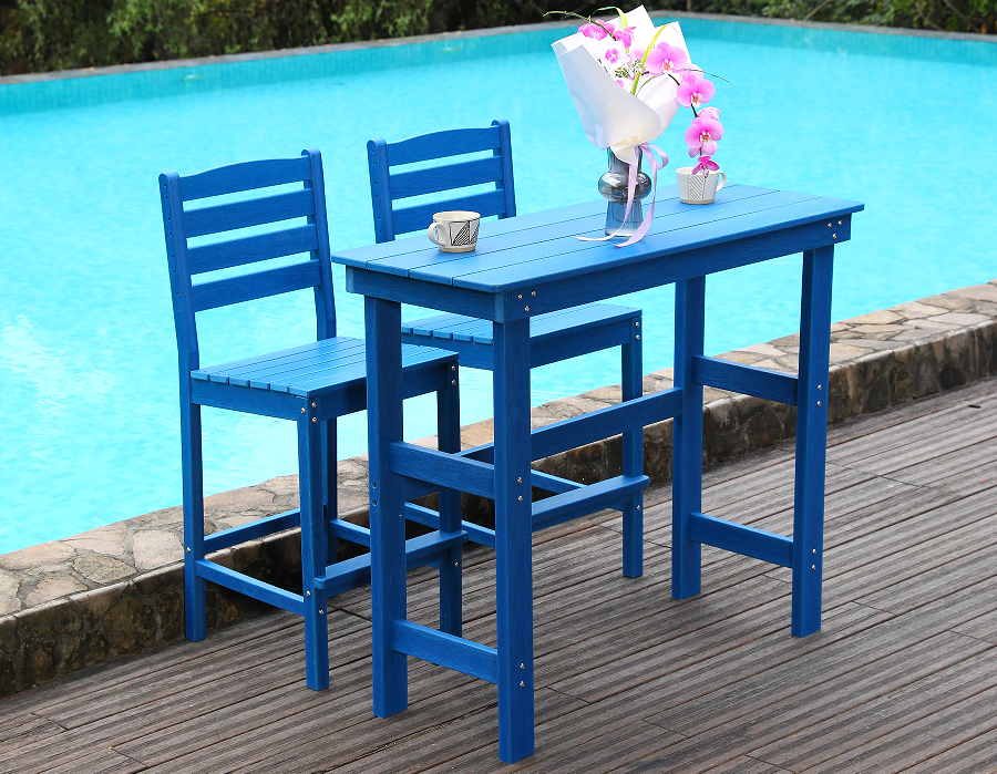 Conjunto de jantar de bar HDPE social azul vibrante
