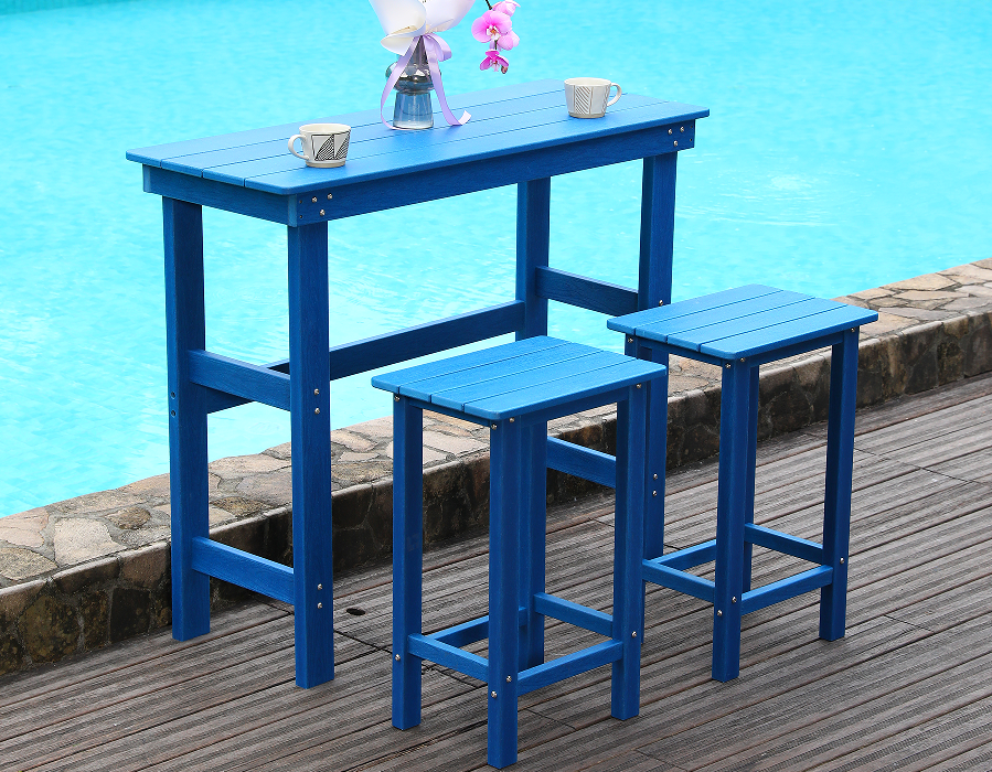 Conjunto de jantar de bar alto HDPE Coastal Blue