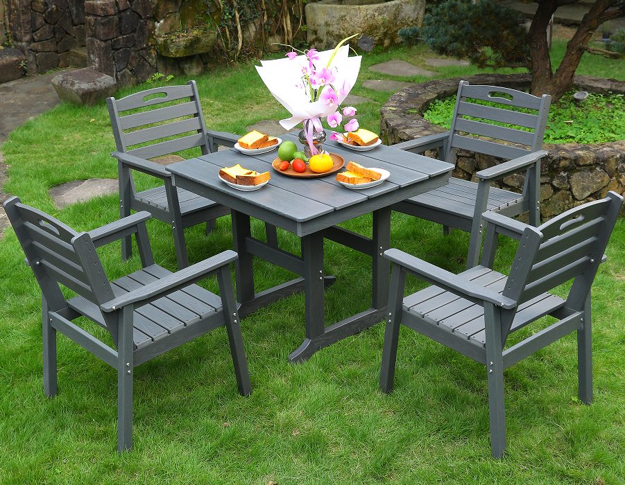 Conjunto de jantar quadrado moderno cinza ardósia com encosto vertical