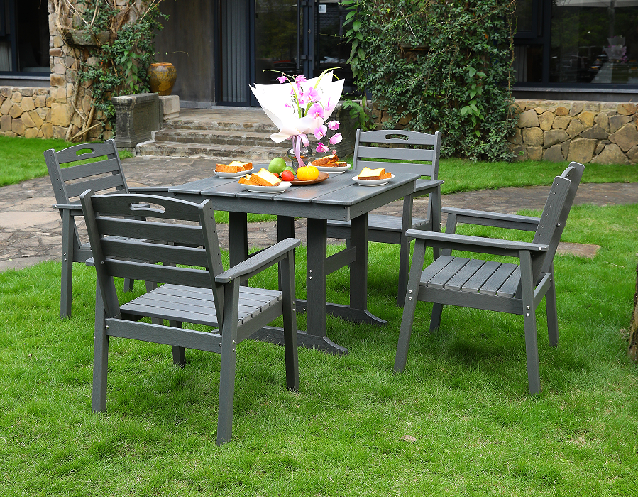 Conjunto de jantar quadrado moderno cinza ardósia com encosto vertical