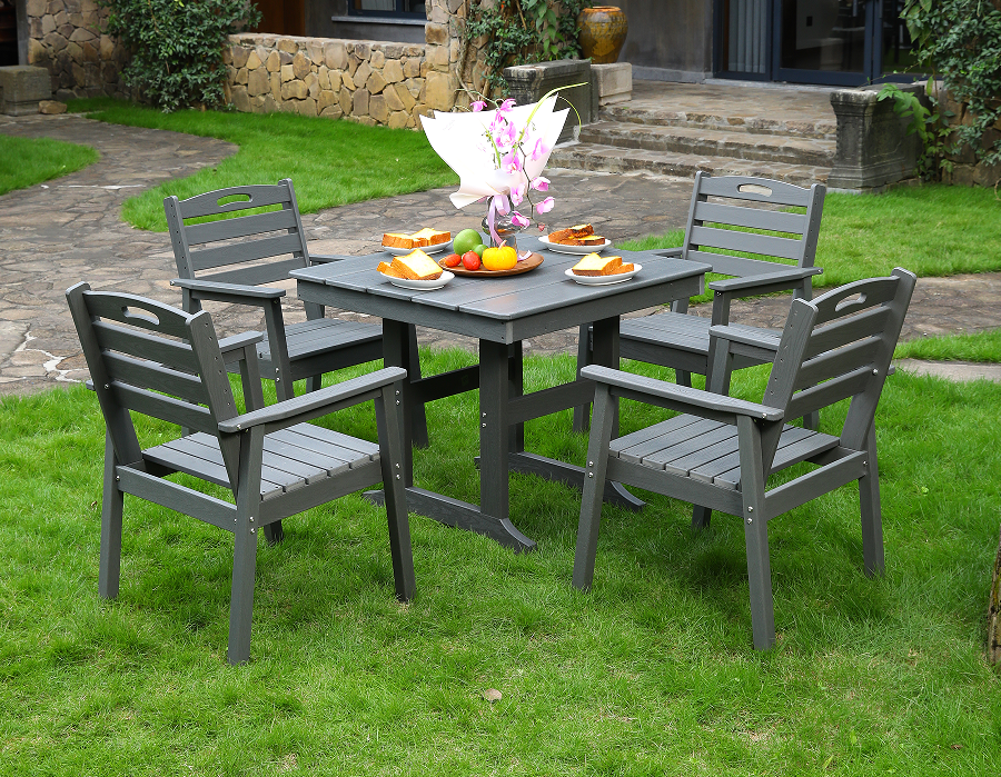 Conjunto de jantar quadrado moderno cinza ardósia com encosto vertical