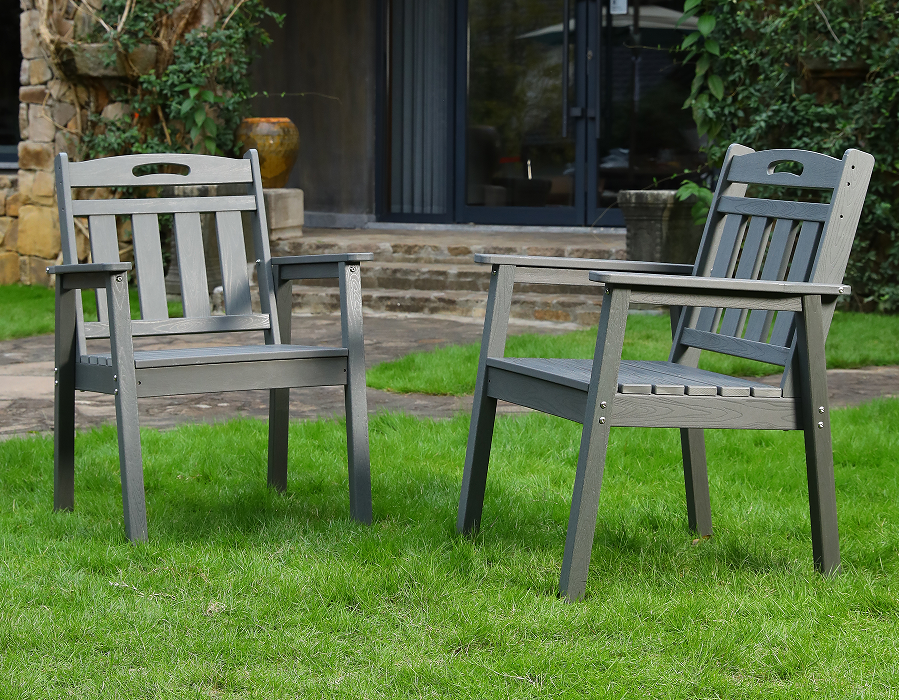Cadeira de jantar vertical HDPE Adirondack cinza ardósia com 2 unidades