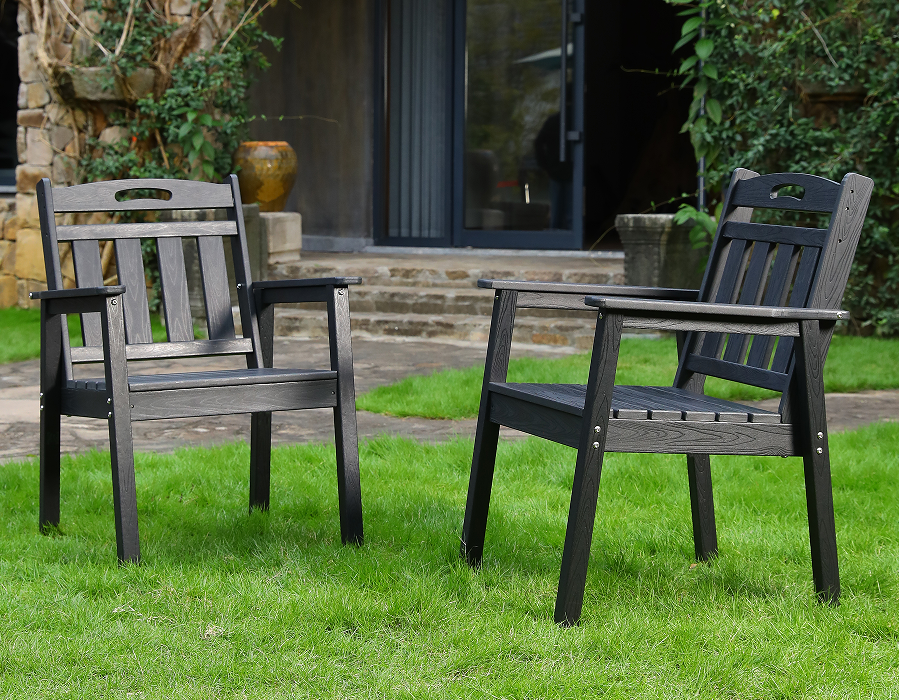 Cadeira de jantar vertical HDPE Adirondack preta com 2 unidades