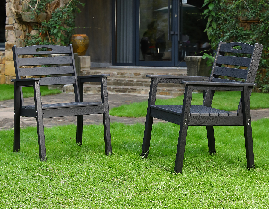 Cadeira de jantar HDPE Adirondack preta com 2 unidades e costas cruzadas