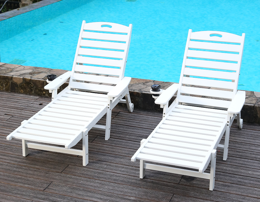 Conjunto de lounge Adirondack minimalista em HDPE branco puro com 2 unidades