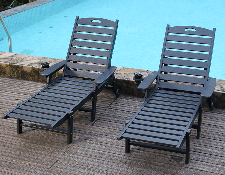 Conjunto de cadeira Adirondack reclinável HDPE Jet Black com 2 unidades