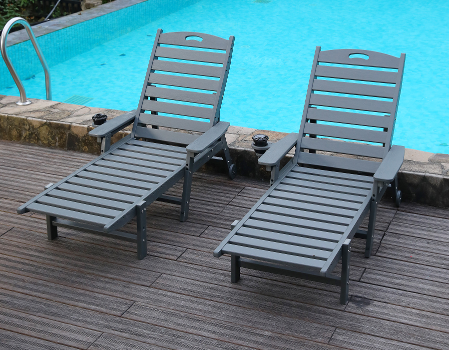Conjunto de lounge Adirondack reclinável HDPE de 2 unidades cinza Storm