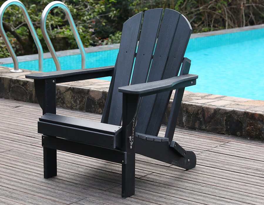 Cadeira sapo Adirondack HDPE preta para todos os climas