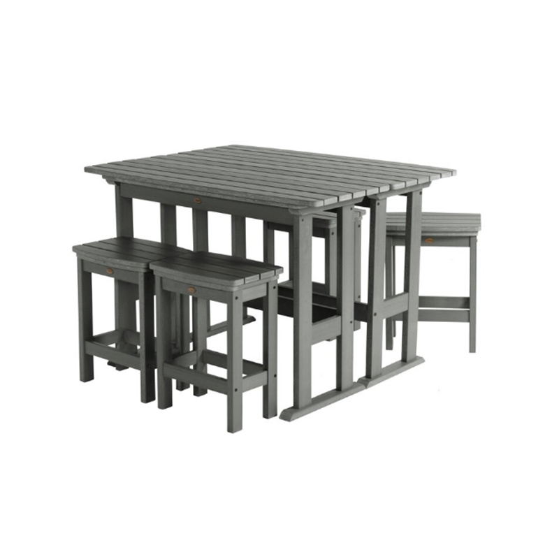 Conjunto de jantar moderno em HDPE cinza escuro com 6 peças de bar alto