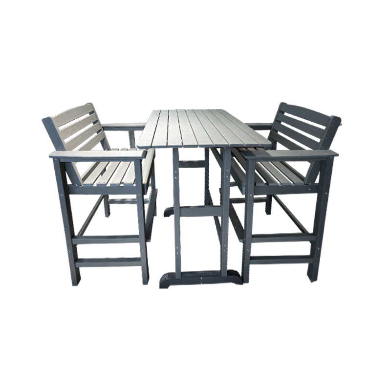 Conjunto de mesa e cadeira alta de 3 peças em HDPE cinza claro Woodgrain