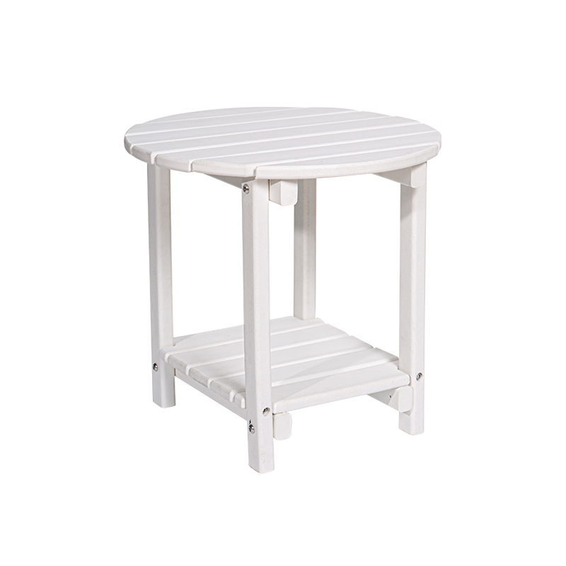 Material HDPE de mesa multifuncional redonda com efeito de grão de madeira branco com rack de armazenamento quadrado