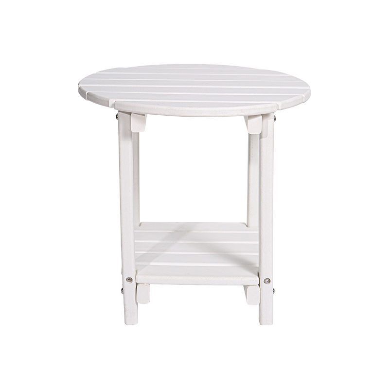 Material HDPE de mesa multifuncional redonda com efeito de grão de madeira branco com rack de armazenamento quadrado